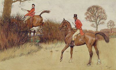 「Arは決して降りない」、狩猟シーン（グラファイト、ペンとインクと紙のトイレ） 作： Cecil Charles Windsor Aldin